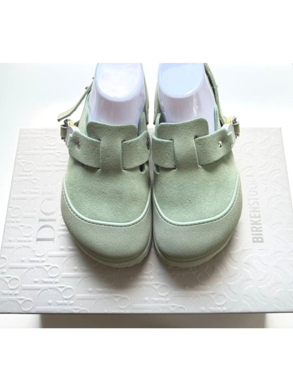 Dior x Birkenstock Tokio Mule Water Green Suede Clogs - Picture 2 of 15